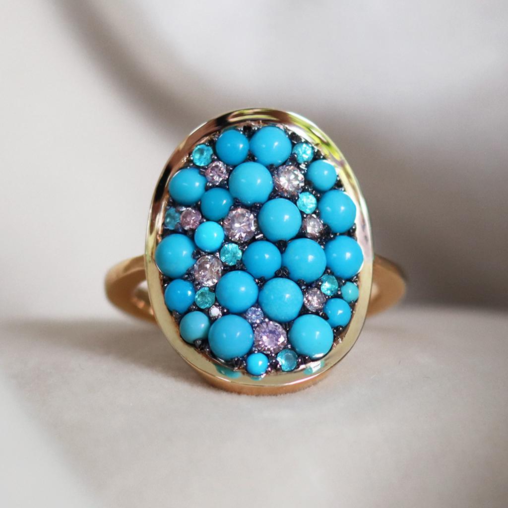 Joke Quick Turquoise, Pink Diamond, Paraïba Tourmaline Pave Ring 1