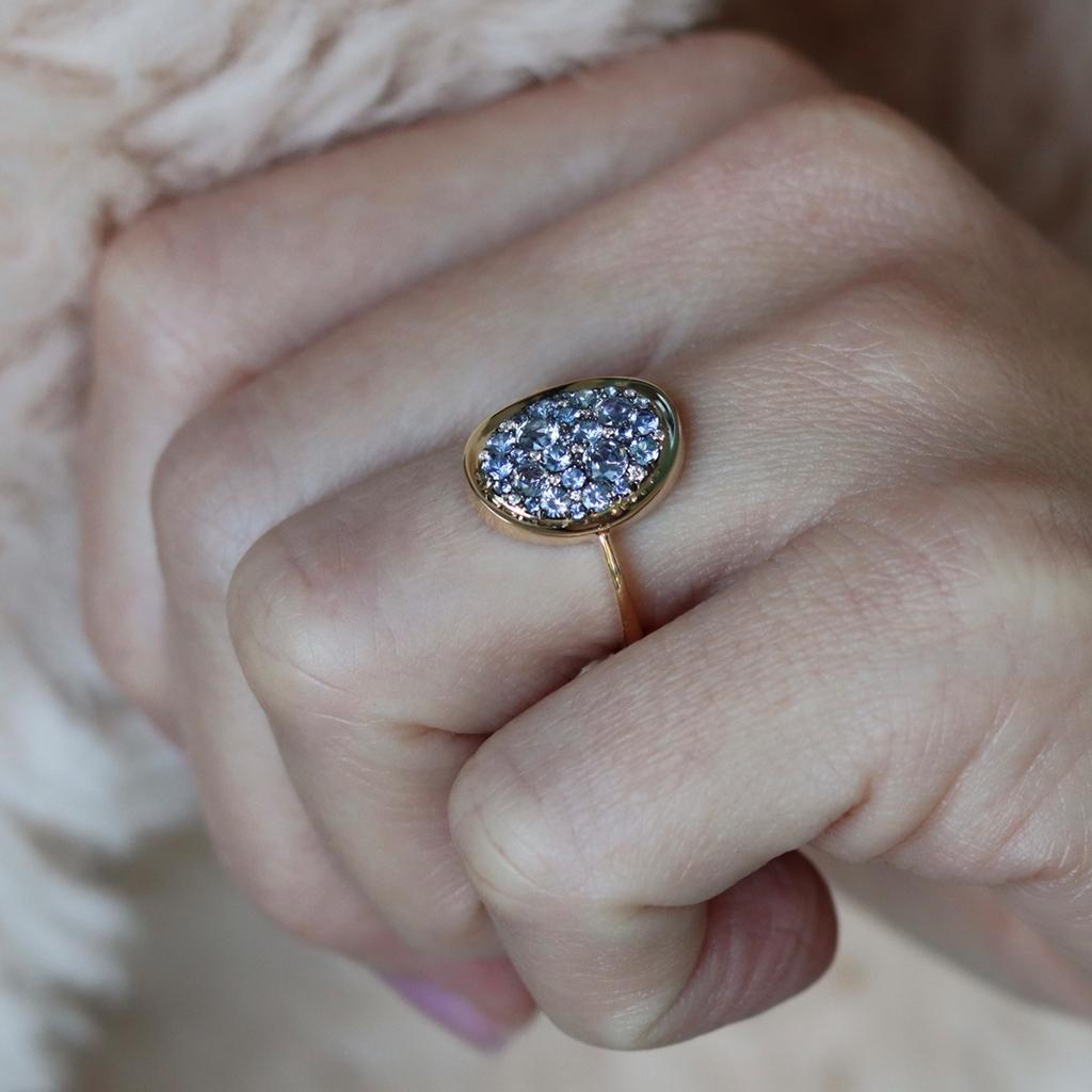 Joke Quick Unheated Blue Sapphire Diamond Pave Mosaic Ring 5