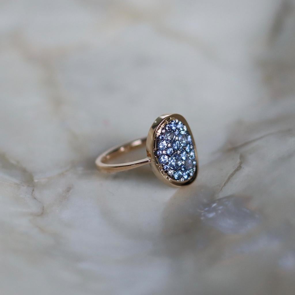 Art Nouveau Joke Quick Unheated Blue Sapphire Diamond Pave Mosaic Ring