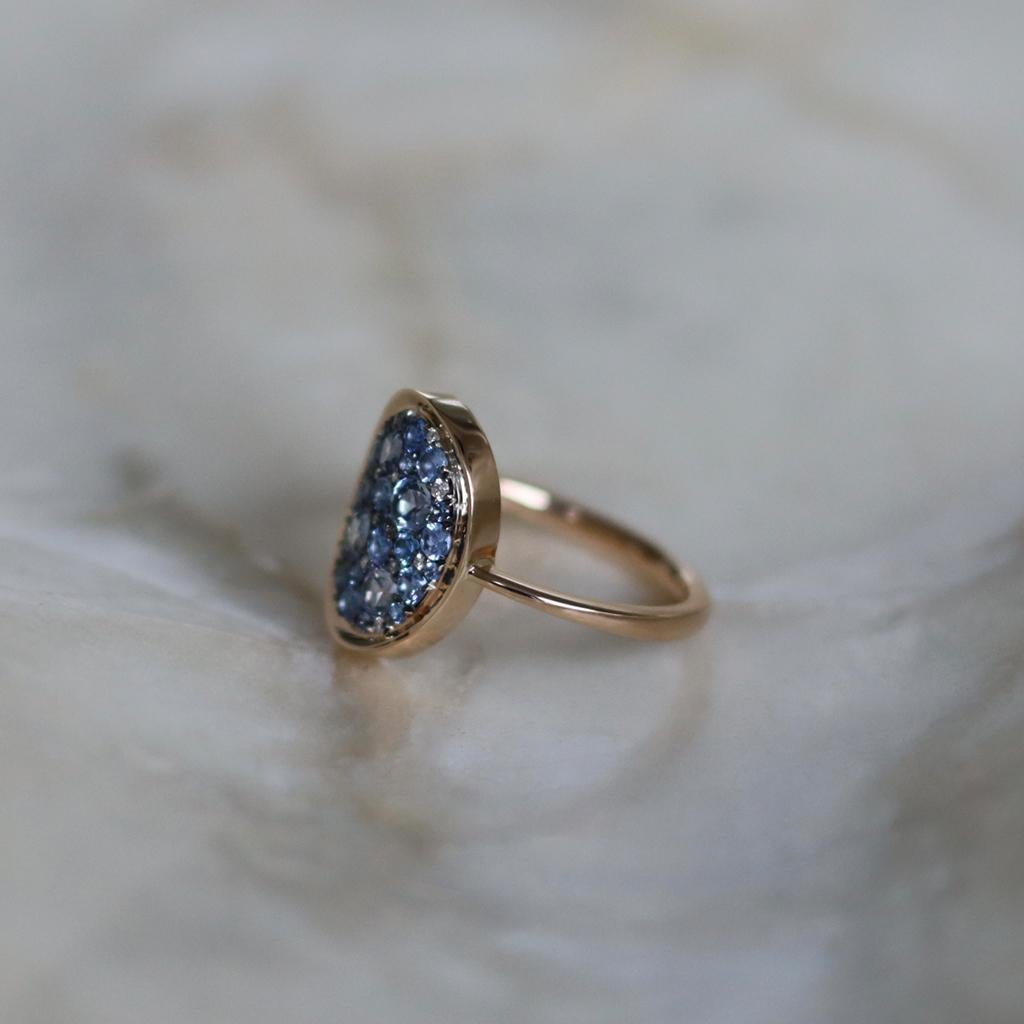 Women's Joke Quick Unheated Blue Sapphire Diamond Pave Mosaic Ring