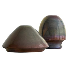 Broma Stroes Pareja de Objetos de Cerámica Studio Pottery Esmaltada para Mobach Años 80