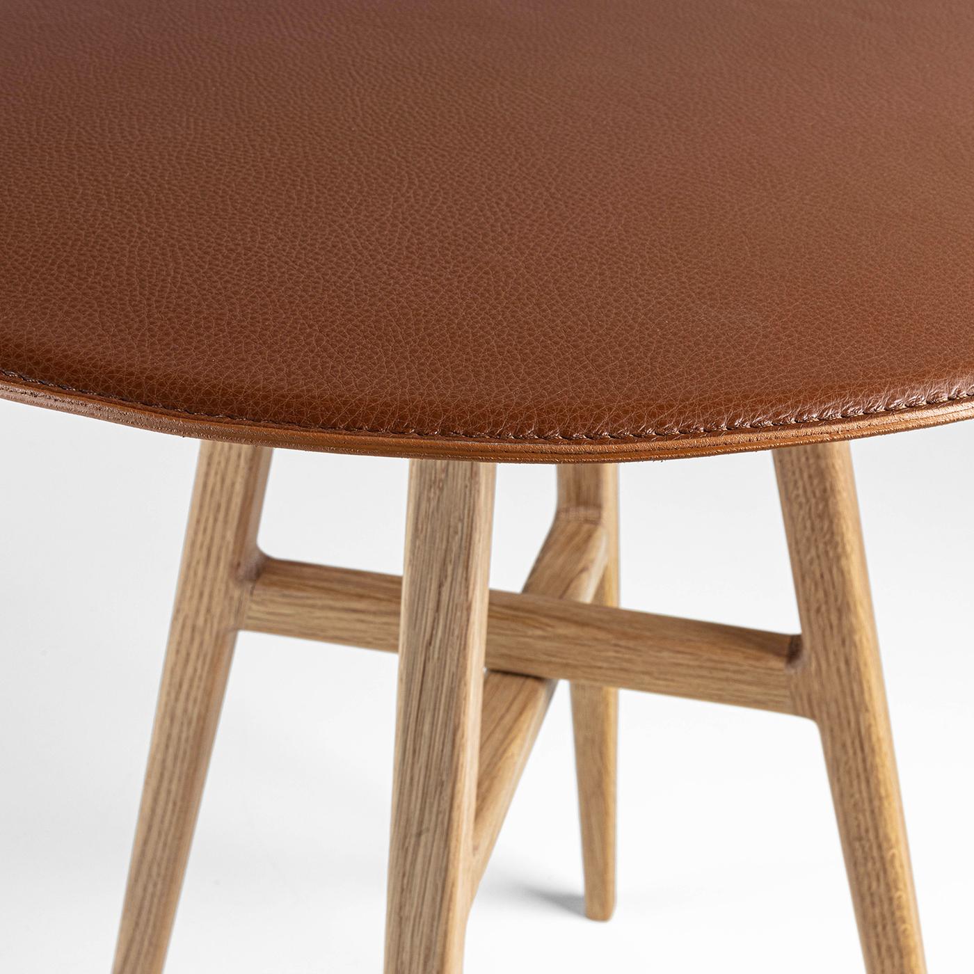 Leather Joker Round Brown Accent Table For Sale