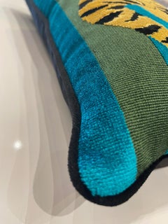 Jokhang Tiger Schumacher Fabric Pillow in contrasting black velvet