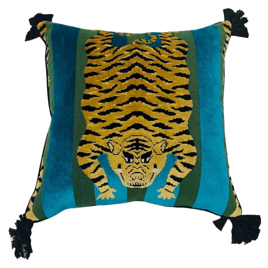 Jokhang Tigre Schumacher Almohada de tela con borlas