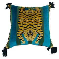 Jokhang Tiger Schumacher Fabric Pillow with Tassels