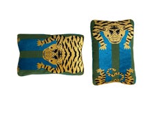 Jokhang Tiger Velvet Peacock & Olive Lumbar Pillows