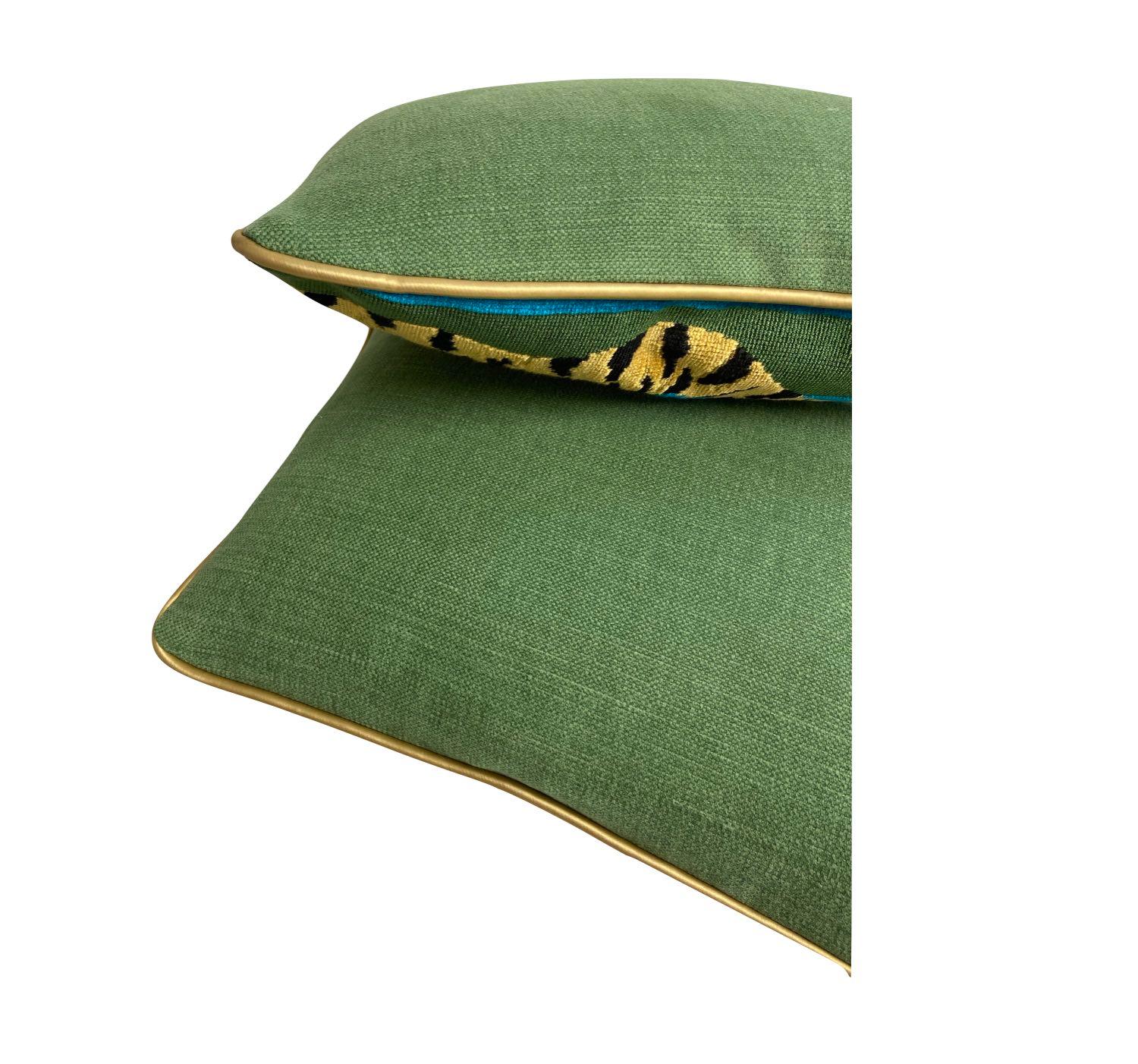 Jokhang Tiger Velvet Peacock & Olive Lumbar Pillows 1