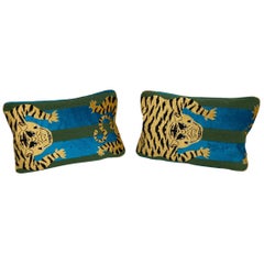 Jokhang Tiger Velvet Peacock & Olive Lumbar Pillows