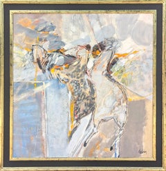 "Cavalerie Viennoise" Modern Blue Tone Abstract Expressionist Painting of Horses