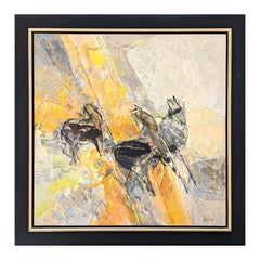 "Cheveux en Liberte" Modern Yellow Abstract Expressionist Painting of Horses