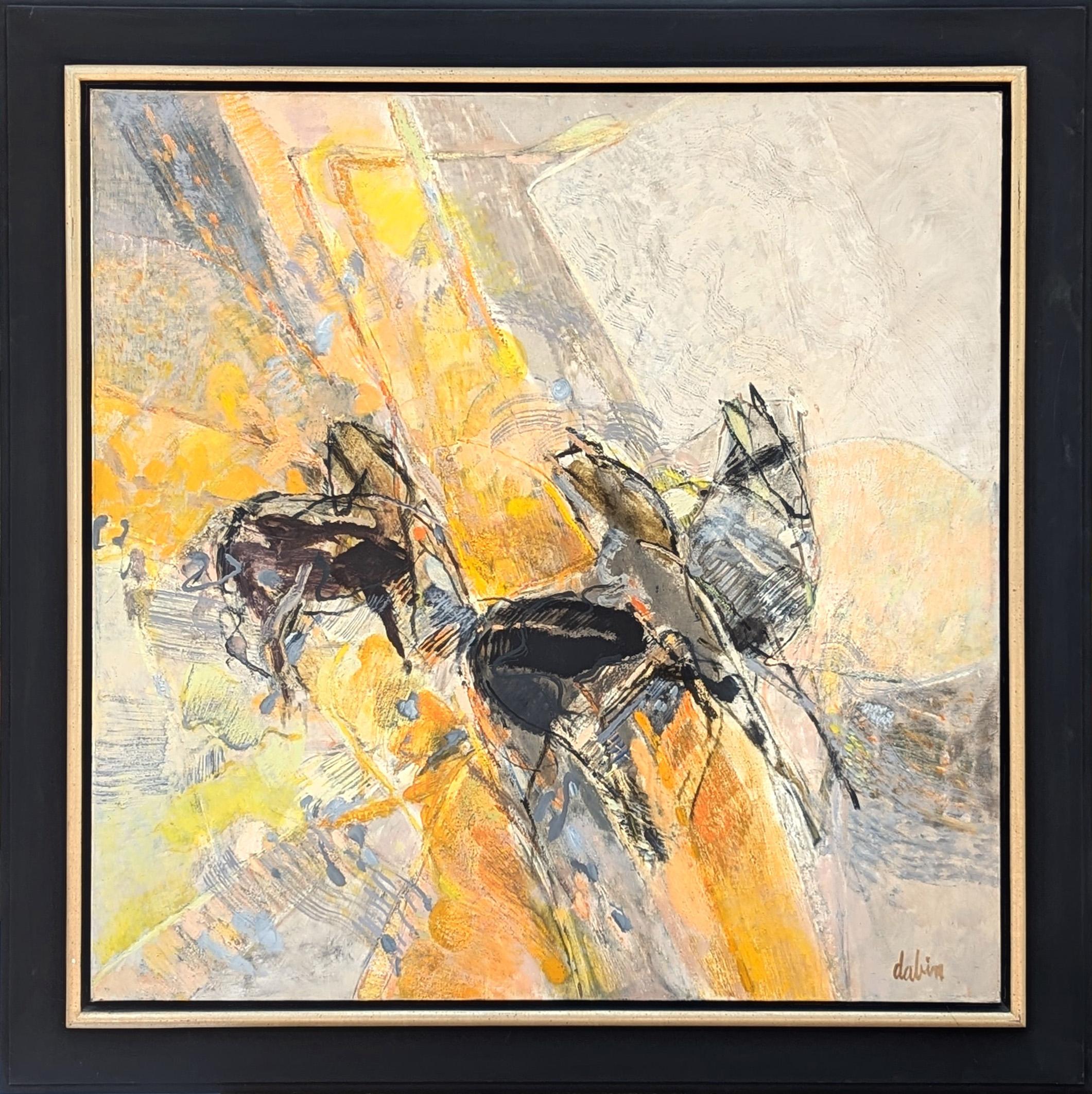 "Cheveux en Liberte" Quadro moderno giallo espressionista astratto di cavalli