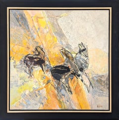 "Cheveux en Liberte" Modern Yellow Abstract Expressionist Painting of Horses