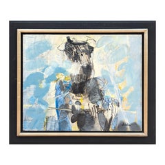 "L'Hidalgo de la Mancha" Modern Blue Tone Abstract Expressionist Figure Painting
