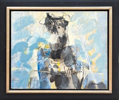 "L'Hidalgo de la Mancha" Pittura moderna di figura espressionista astratta dai toni blu