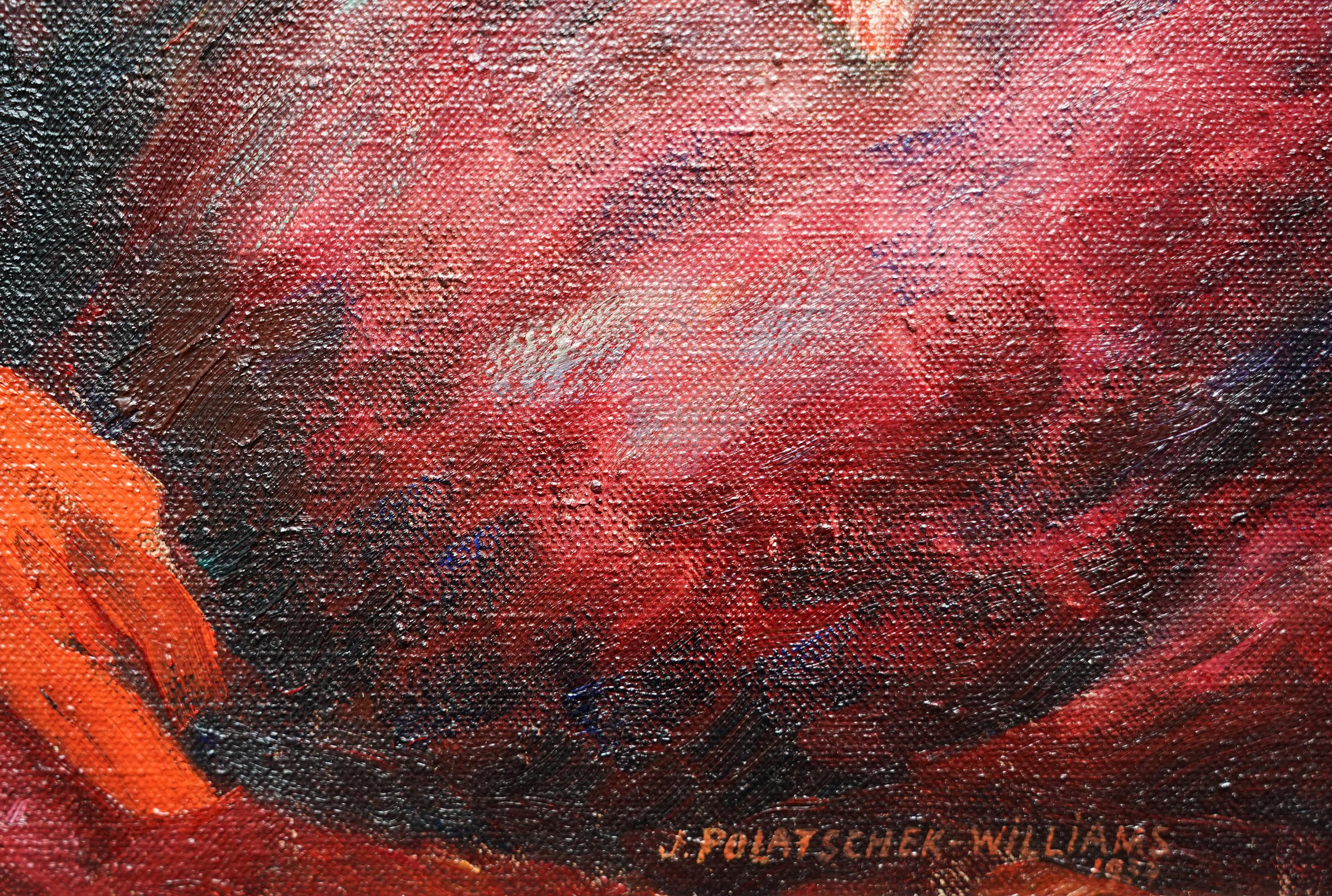 Portrait de Molly dans le Beret rouge - Peinture à l'huile Art déco britannique des années trente en vente 6