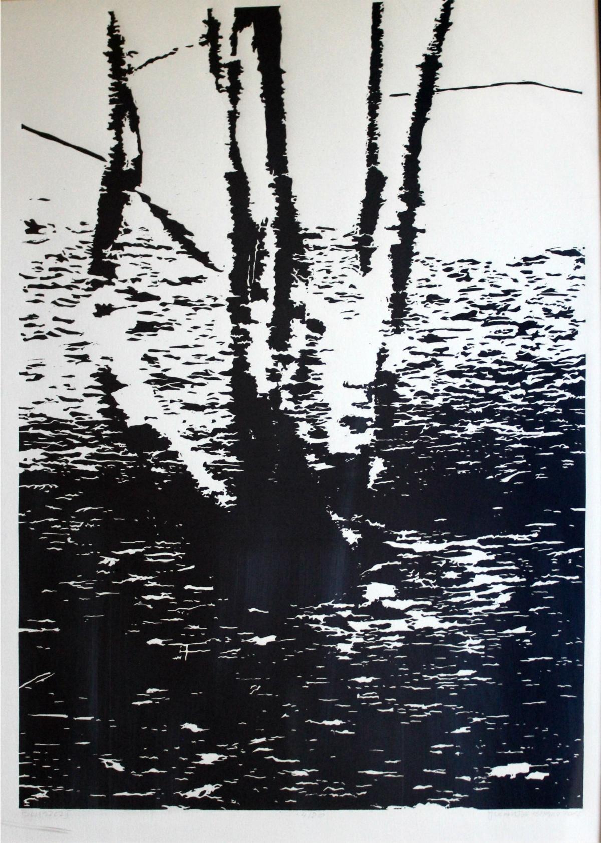 An Ivy 1. Schwarz-Weißer Linolschnittdruck, figurativ und abstrakt, minimalistisch – Print von Jolanta Babicz