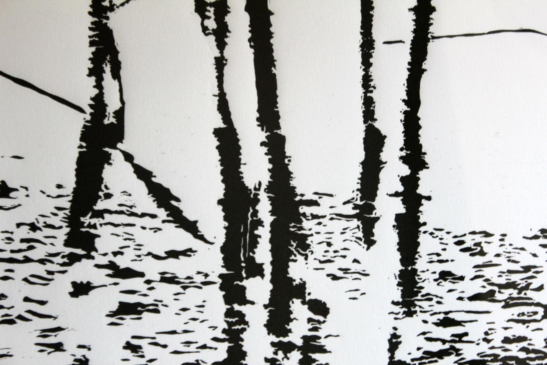 An Ivy 1. Schwarz-Weißer Linolschnittdruck, figurativ und abstrakt, minimalistisch (Minimalistisch), Print, von Jolanta Babicz