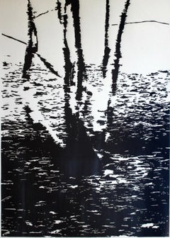 Un lierre 1. linogravure en noir et blanc, Figurative & Abstract, Minimalistic