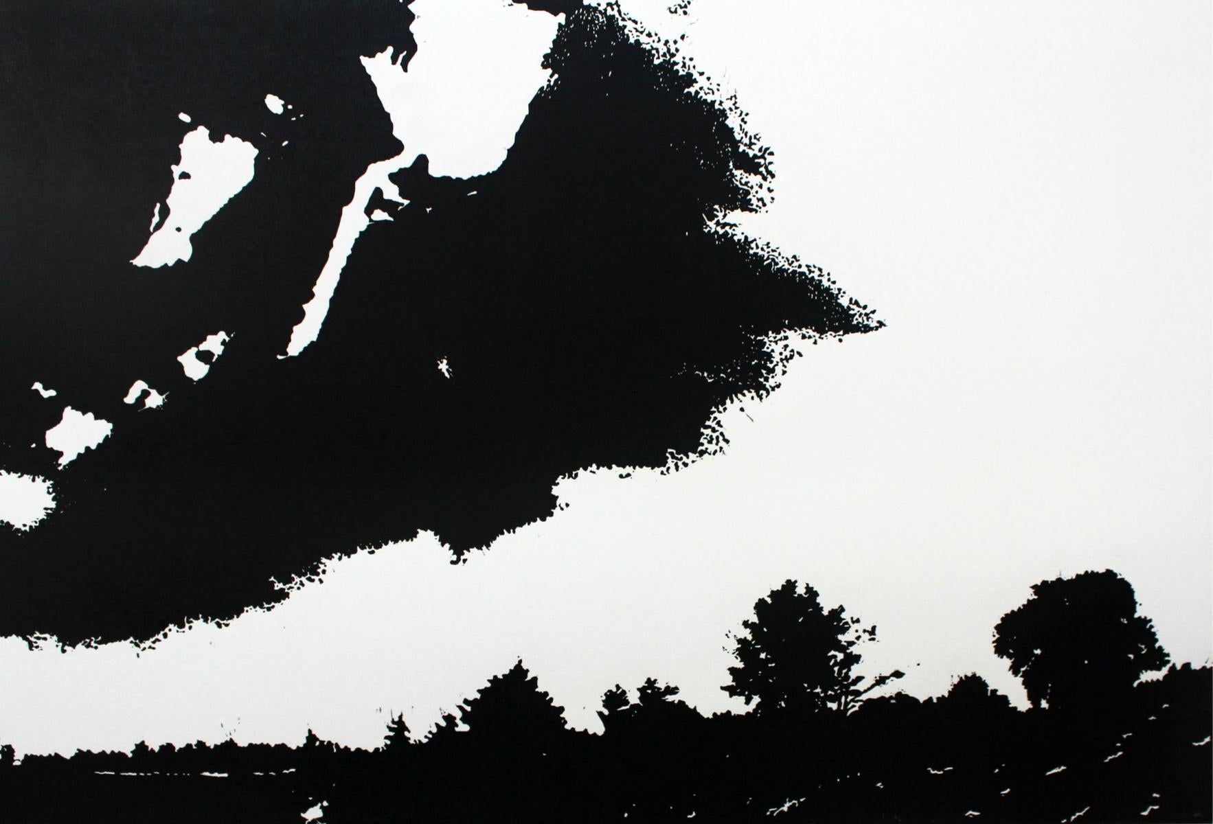Reisebegleiter. Schwarz-weißer Linolschnitt-Druck figurativ und abstrakt, Minimalismus – Print von Jolanta Babicz