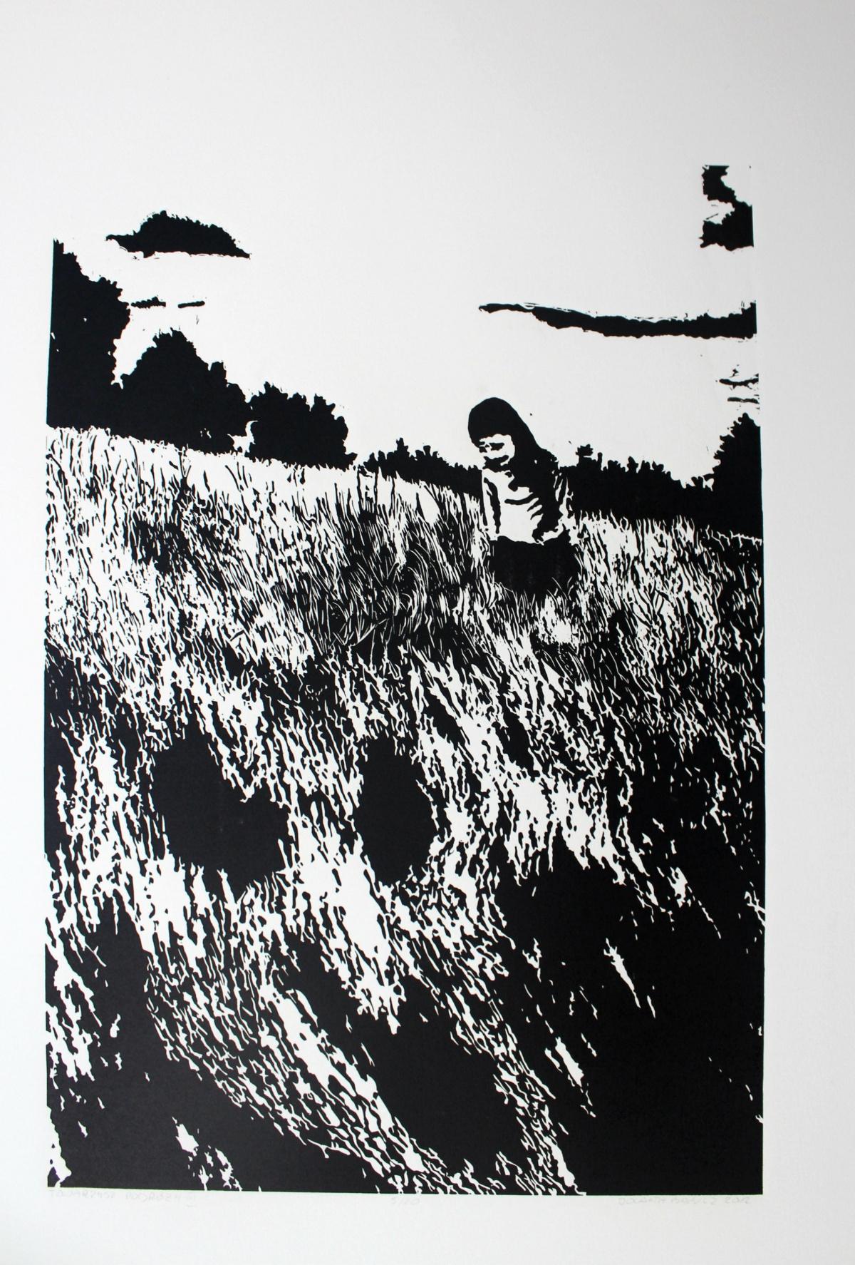 Journey companion. Black & white linocut print Figurative & Abstract, Minimalism - Print by Jolanta Babicz