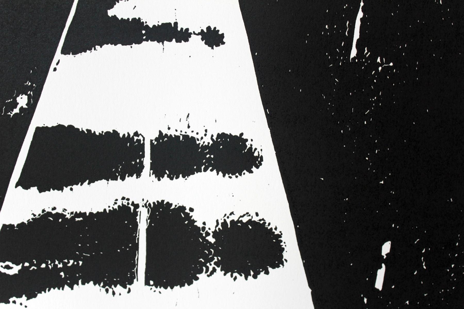 Reisebegleiter. Schwarz-weißer Linolschnitt-Druck figurativ und abstrakt, Minimalismus (Minimalistisch), Print, von Jolanta Babicz