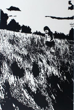 Journey companion. Black & white linocut print Figurative & Abstract, Minimalism