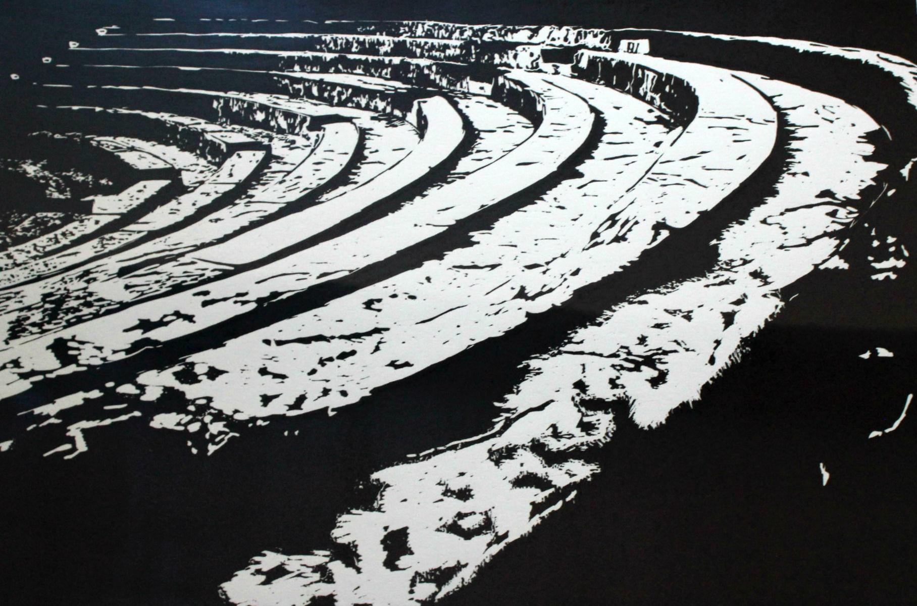 Teatro 6. Stampa linoleografica in bianco e nero, Figurativo e astratto, Minimalista