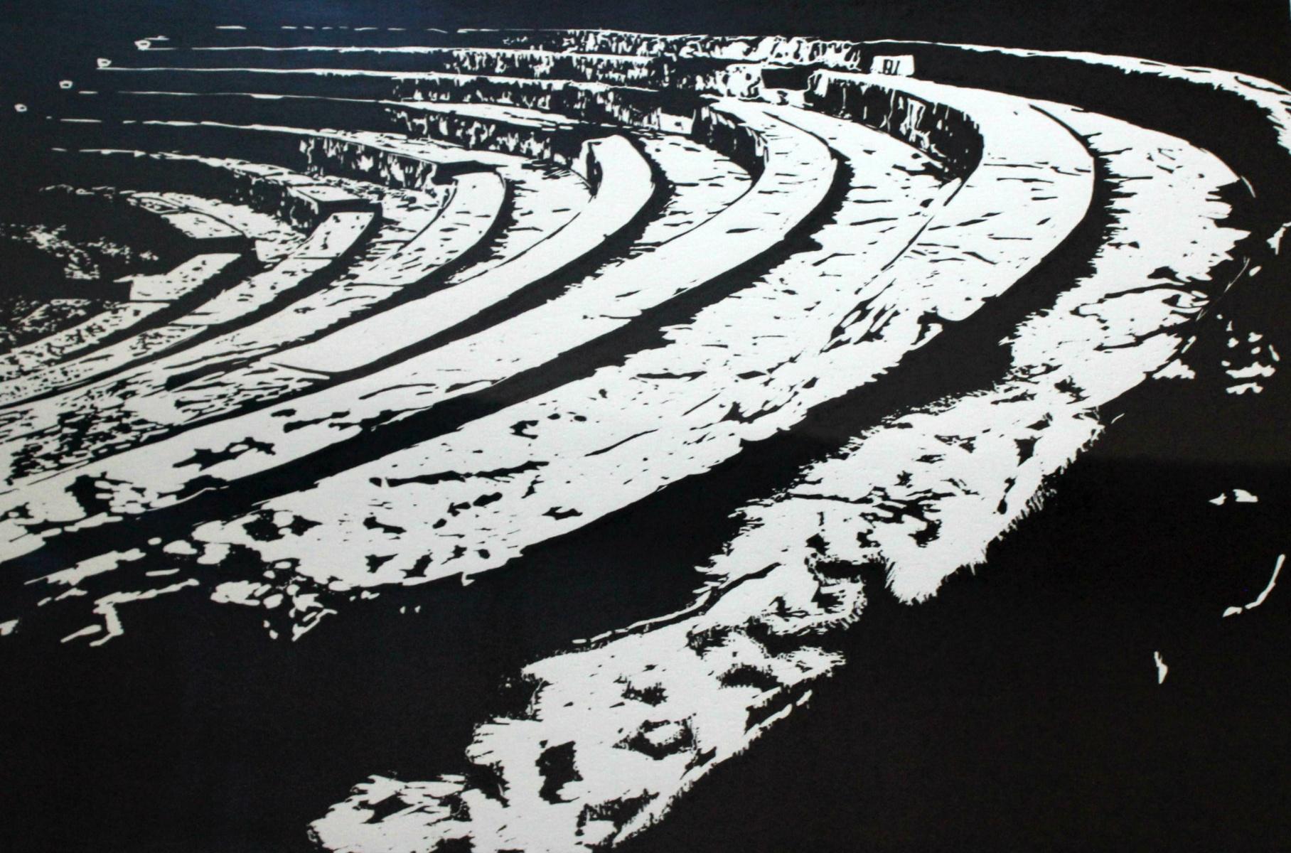 Jolanta Babicz Landscape Print - Theatre 6. Black & white linocut print, Figurative & Abstract, Minimalistic