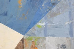 Contemporary Abstract Architectural Landscape Oil on Canvas in Blue and Ochre