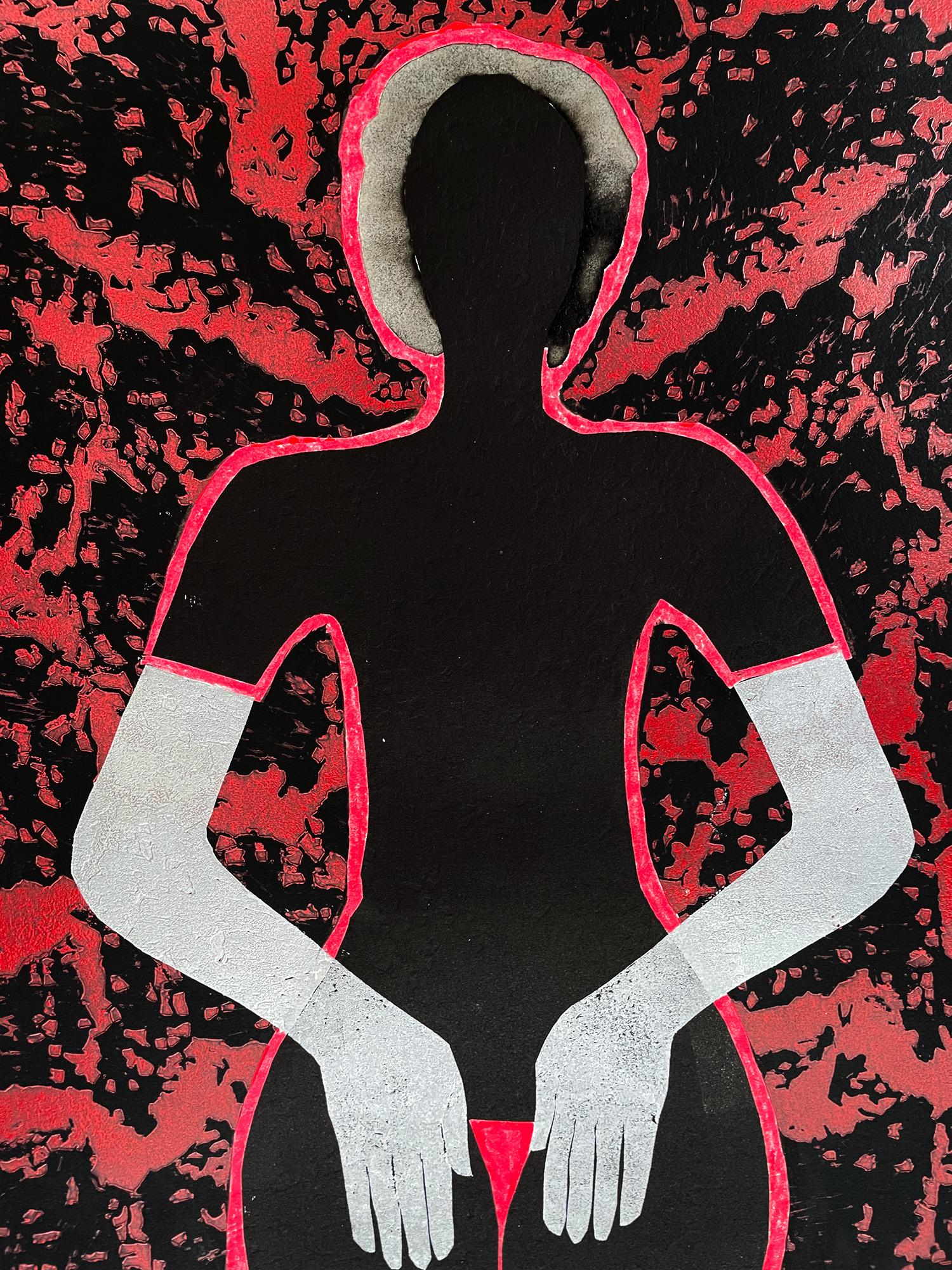 L'intimité de son corps en noir et rouge - Print de Jolanta Johnsson