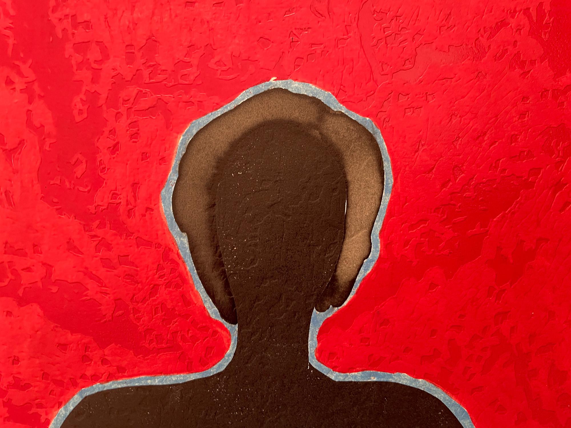 Intimité dans son corps en rouge - Féministe Mixed Media Art par Jolanta Johnsson
