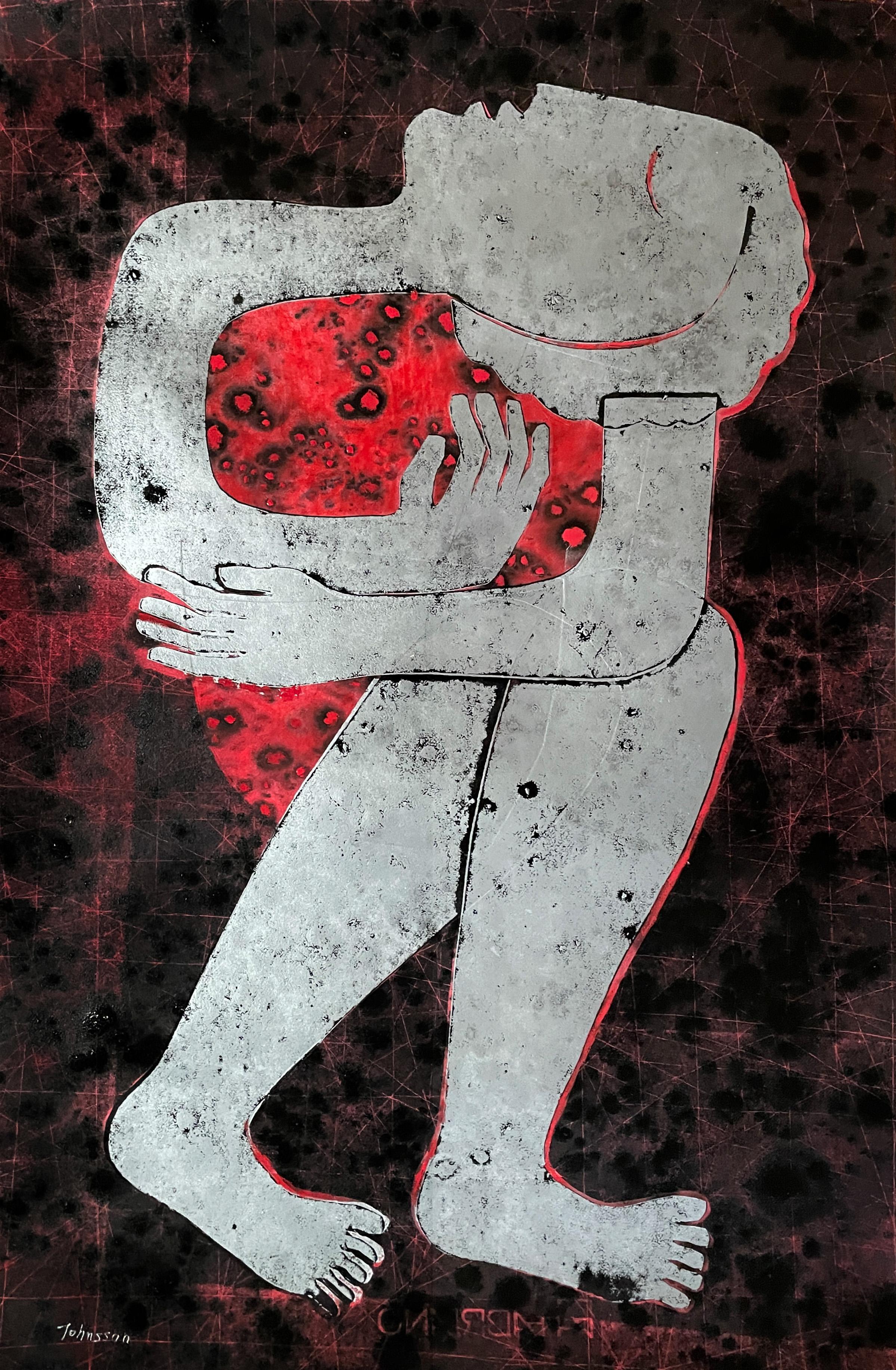 Jolanta Johnsson Figurative Print – Aktfrau im Akt mit rotem Mysterium