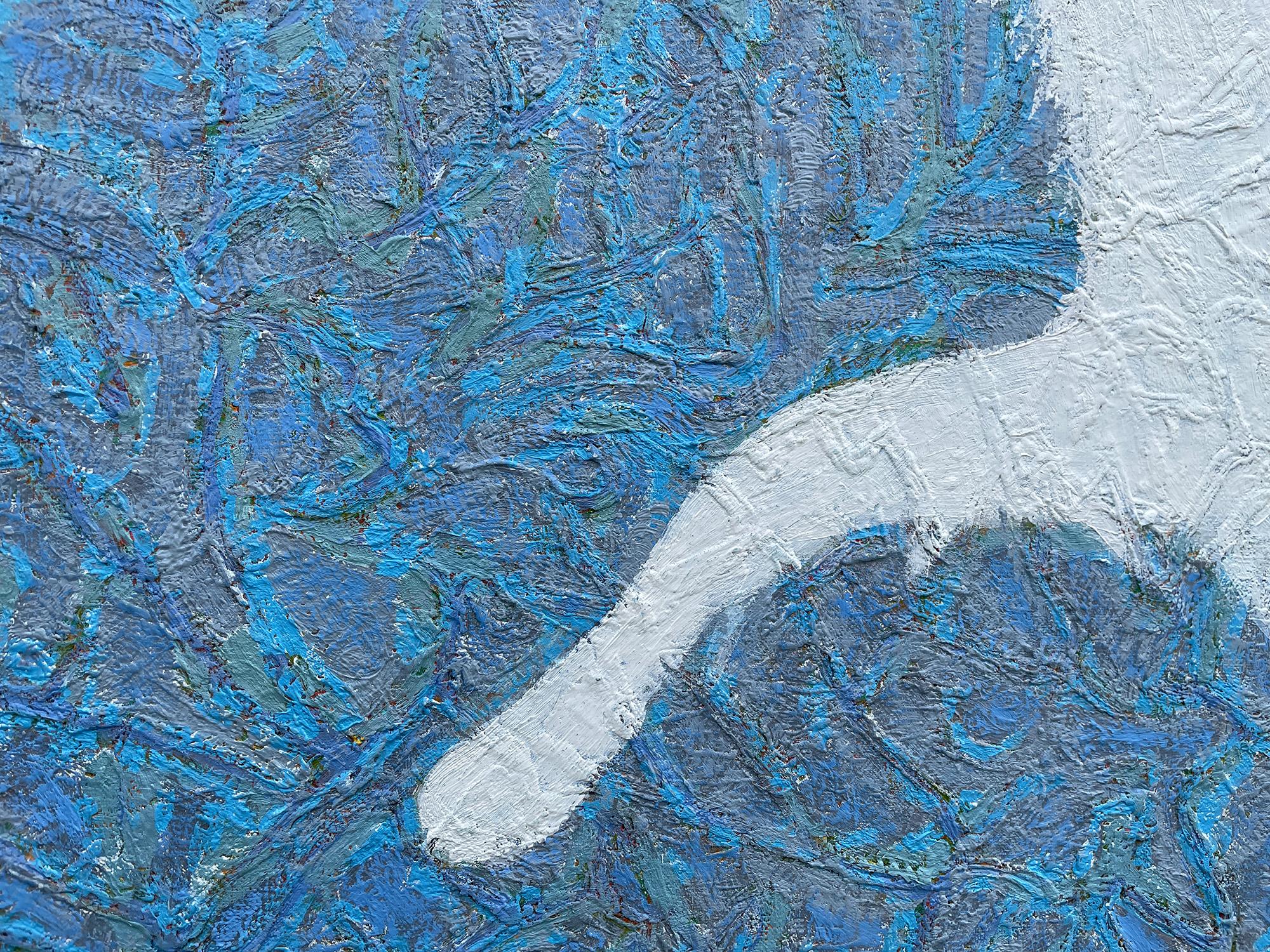 Borzoi Dog White - Blue Figurative Painting by Jolanta Johnsson