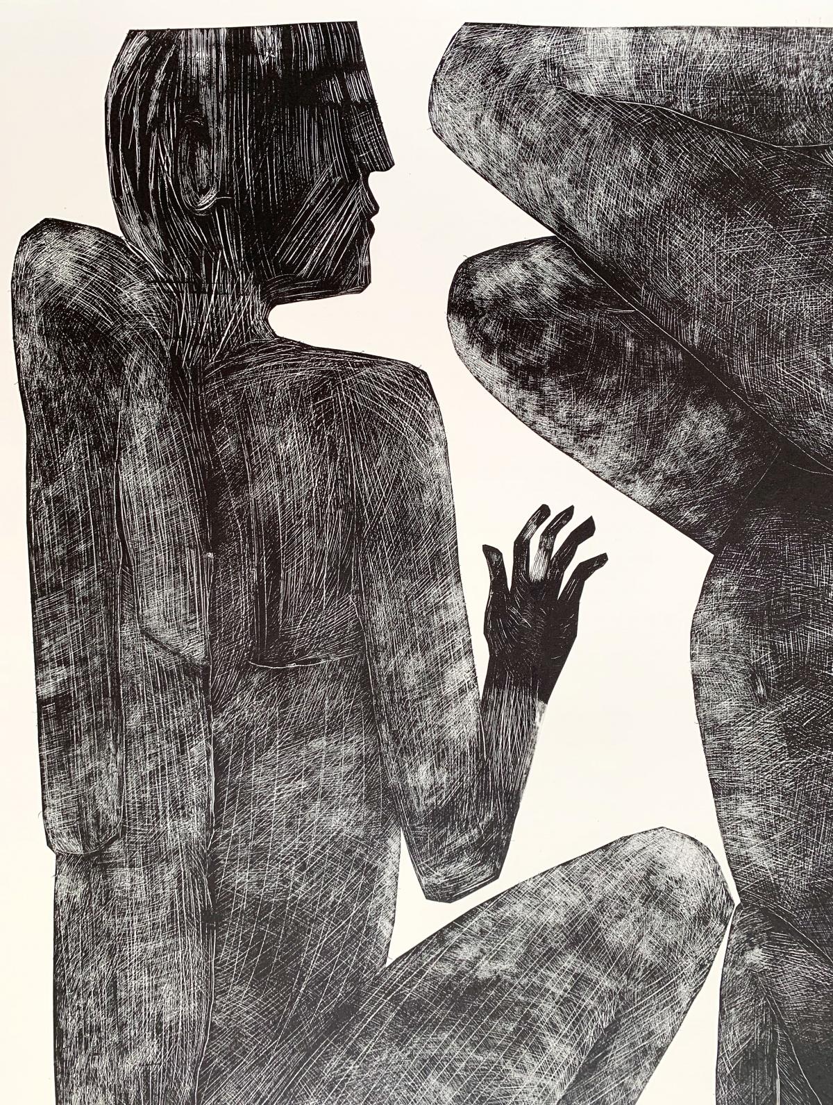 Human 2 - Contemporary Print, Figurative, Couple, Black & white - Art by Jolanta Johnsson