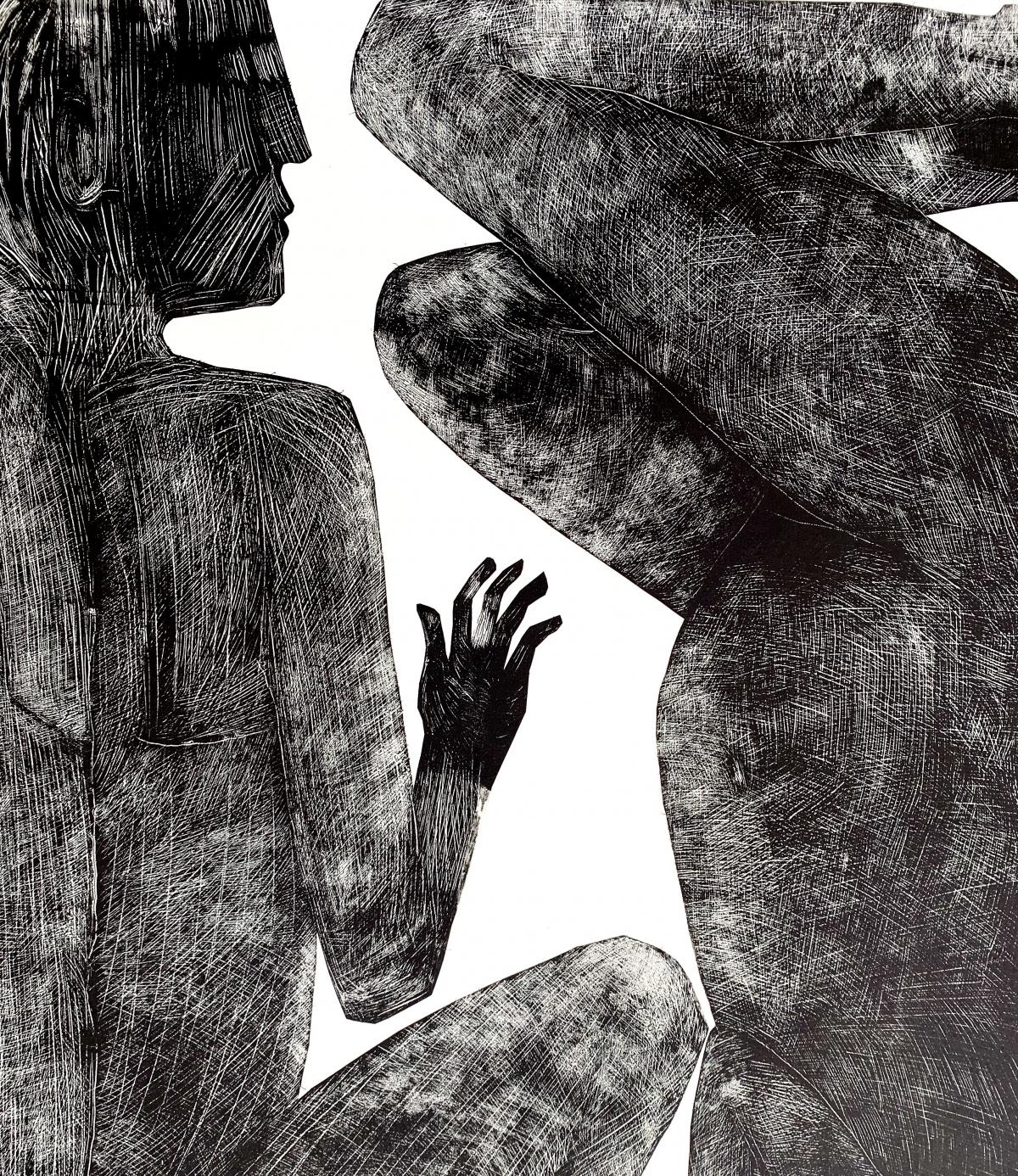 Human 2 - Contemporary Print, Figurative, Couple, Black & white - Gray Figurative Art by Jolanta Johnsson