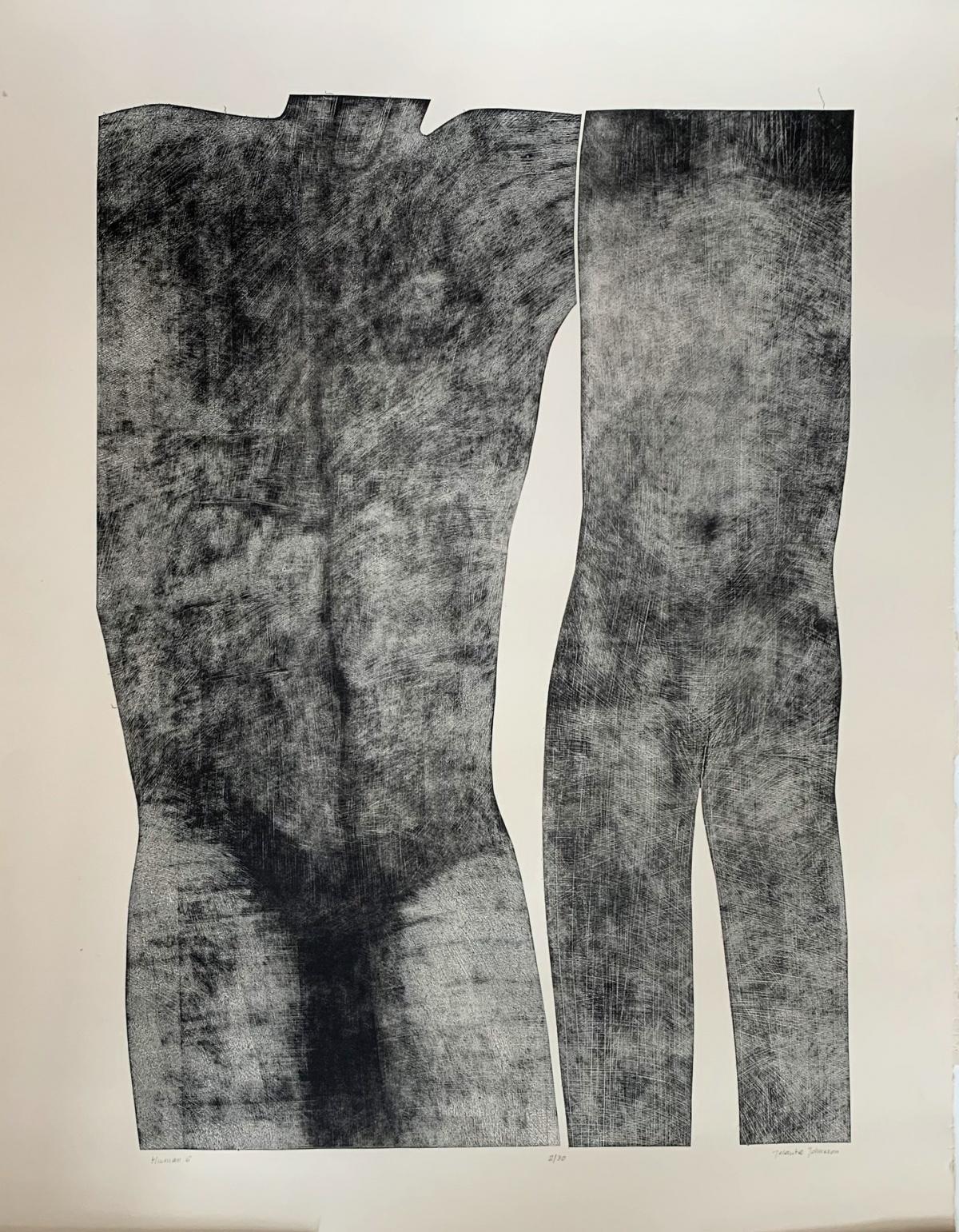 Humano 6 - Impresión contemporánea, Figurativo, Pareja, Blanco y negro - Abstract Painting Gris de Jolanta Johnsson