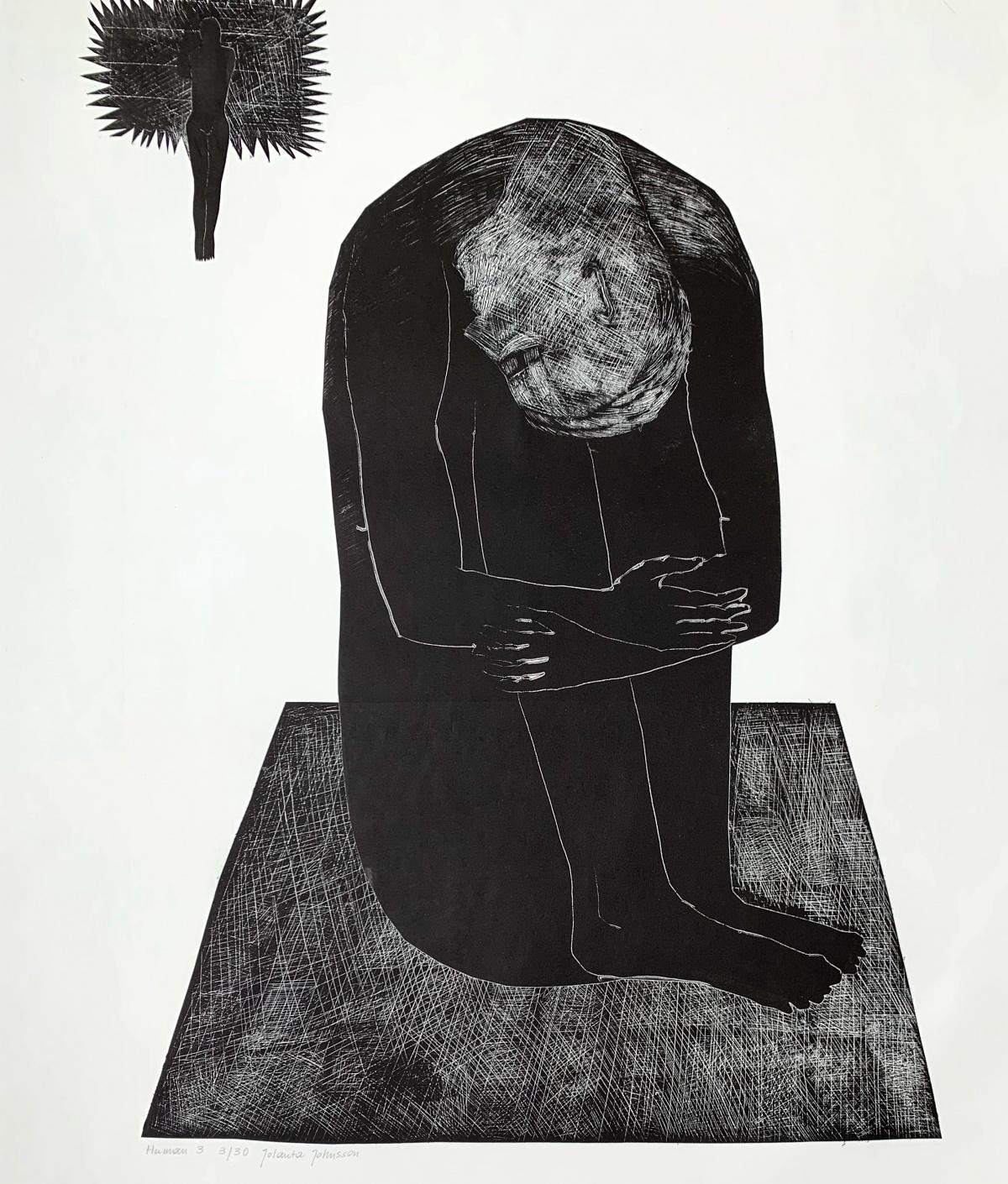 Human 3 - Contemporary Print, Figurative, Black & white - Gray Portrait by Jolanta Johnsson
