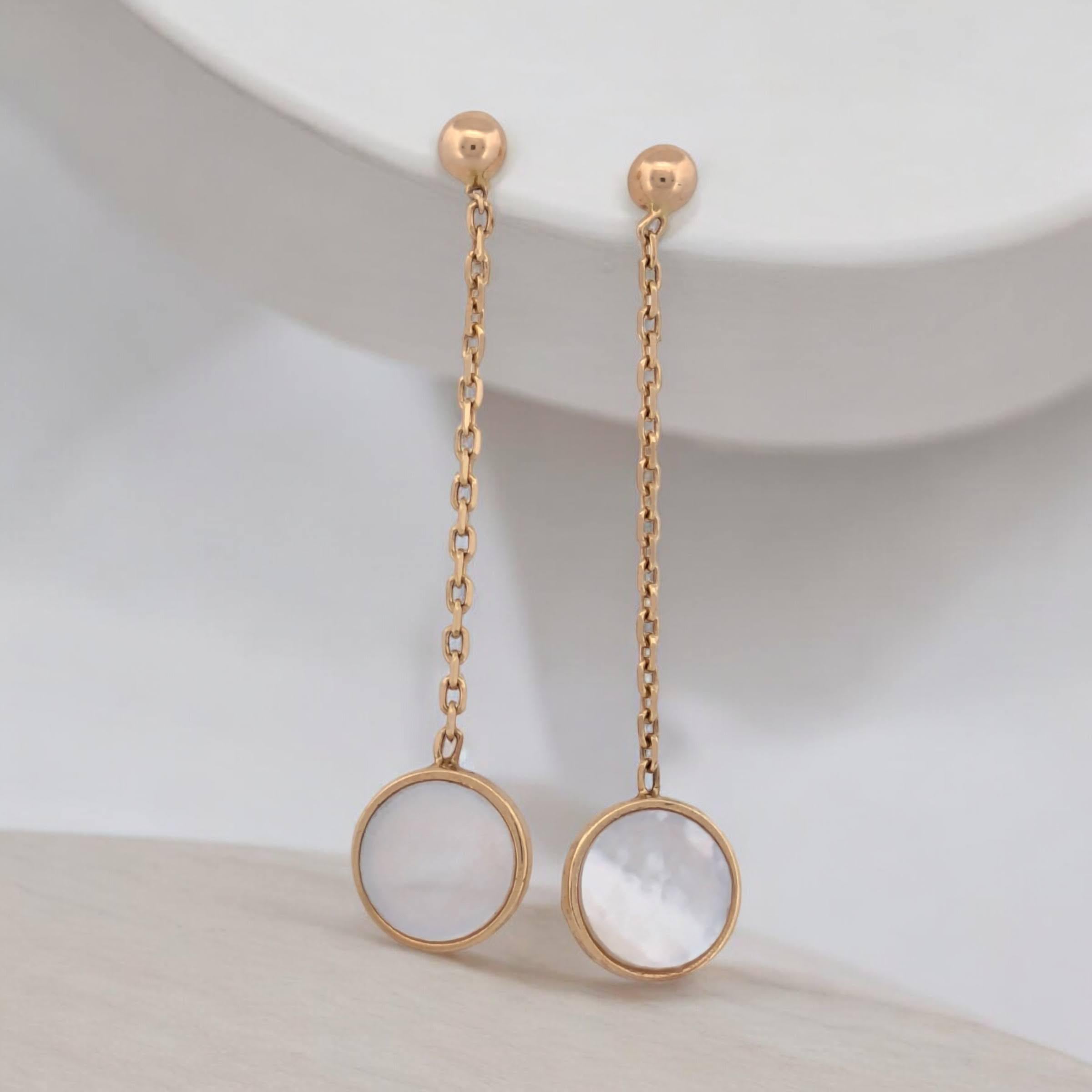 Round Cut Jolene  Dangle Swing Mother of Pearl Earring Long Pearl Earrings