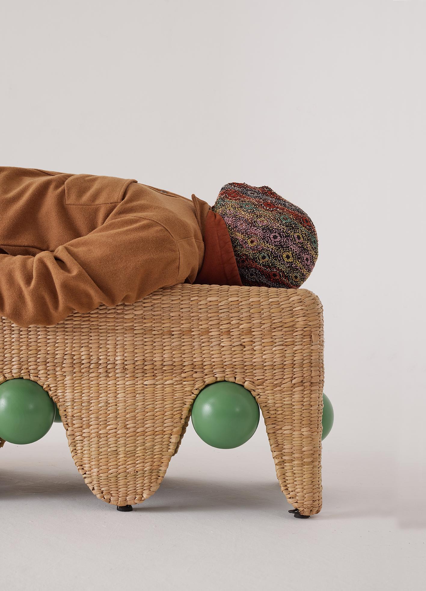 Other Jolgorio Bench in Chuspata Fiber, Metal & Lacquered Oak by Joyful Objects Yes! For Sale