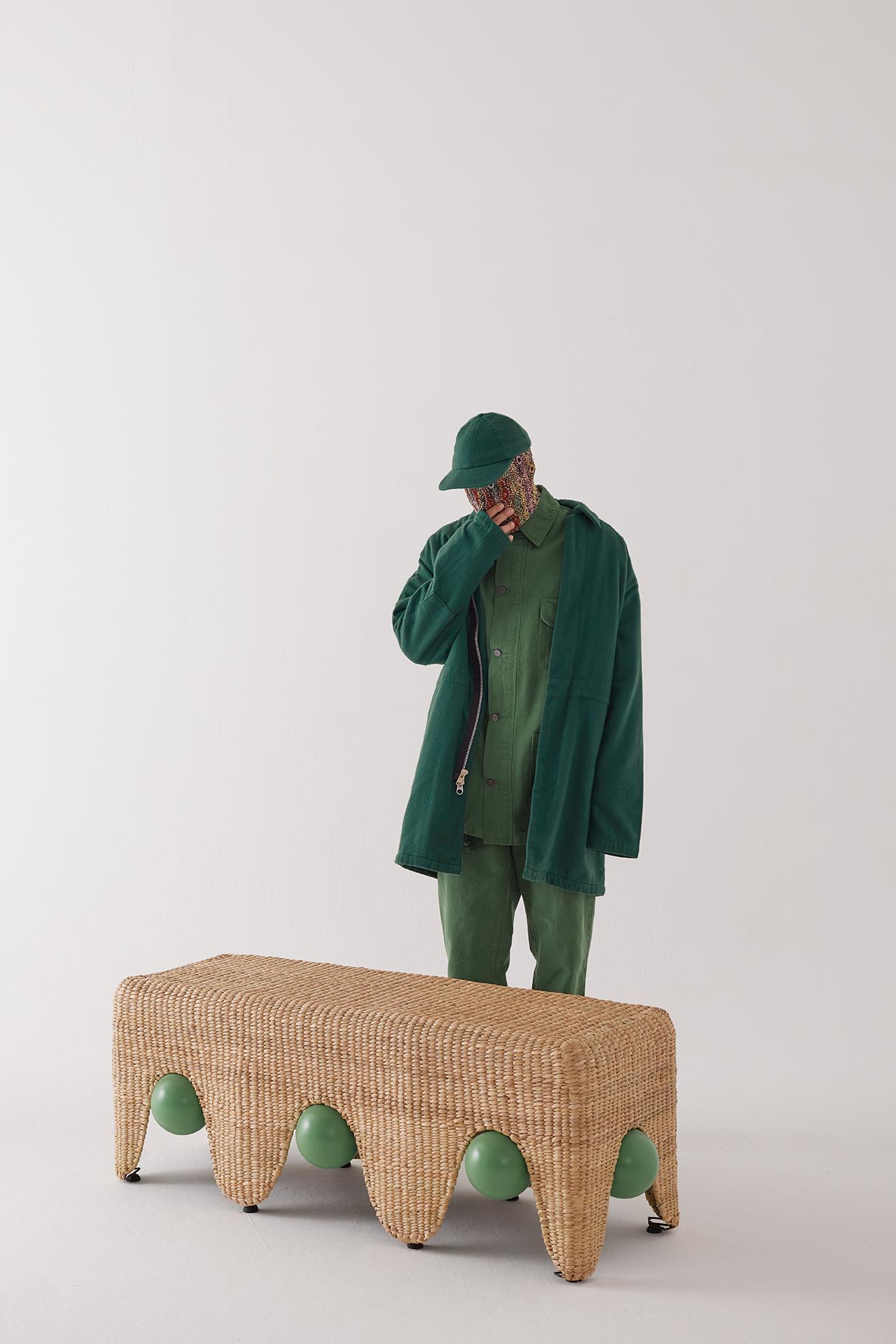 Jolgorio Bench in Chuspata Fiber, Metal & Lacquered Oak by Joyful Objects Yes! In New Condition For Sale In Geneve, CH