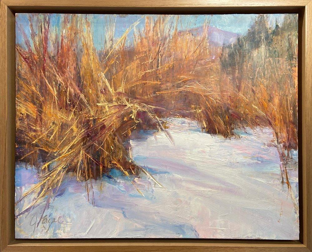 Joli Beal Landscape Painting - Frozen Stream - Oil on Board Plen-Air painting, 2021