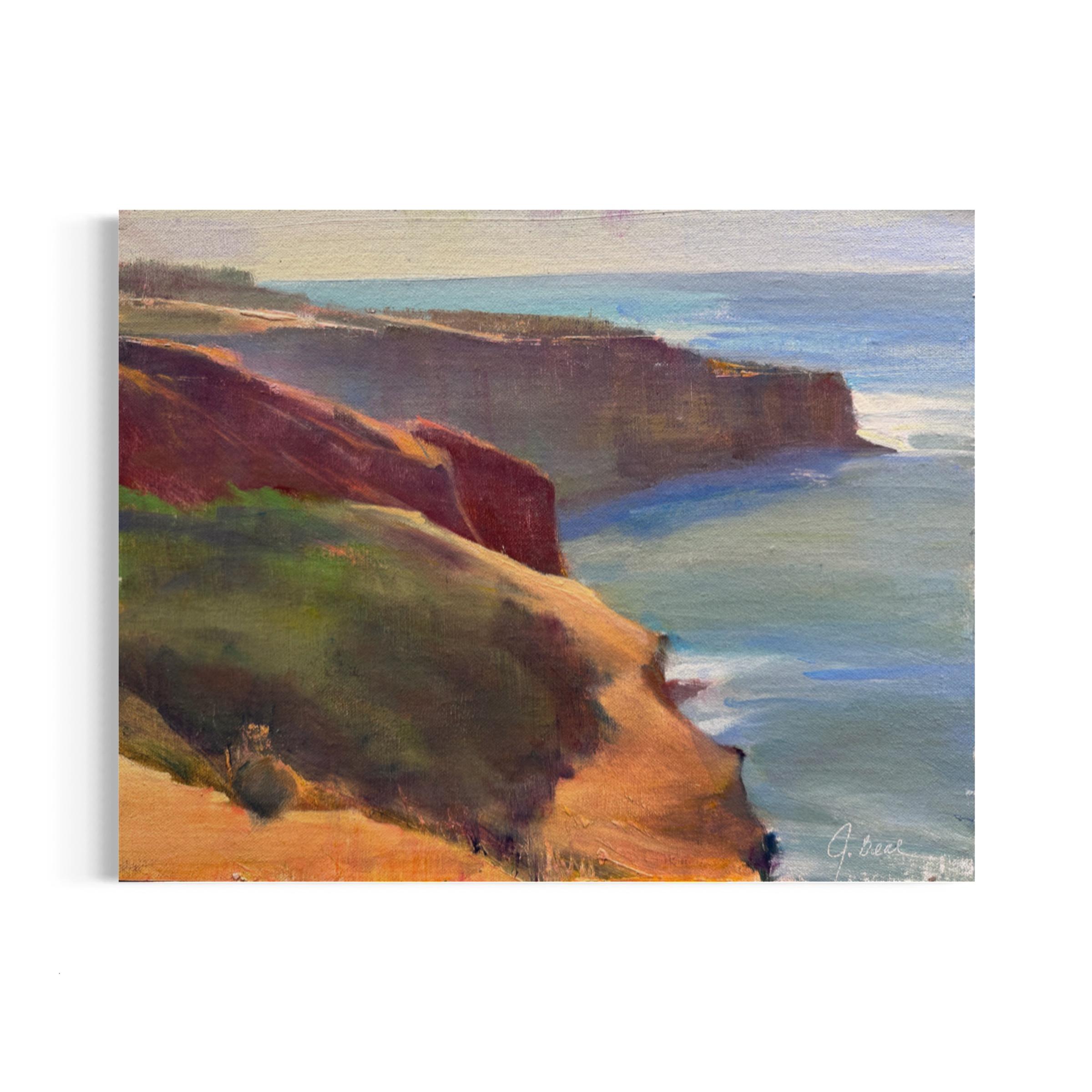 Joli Beal Landscape Painting - Sunset Cliff Walk - Oil on Board Plein-Air Painting 2023