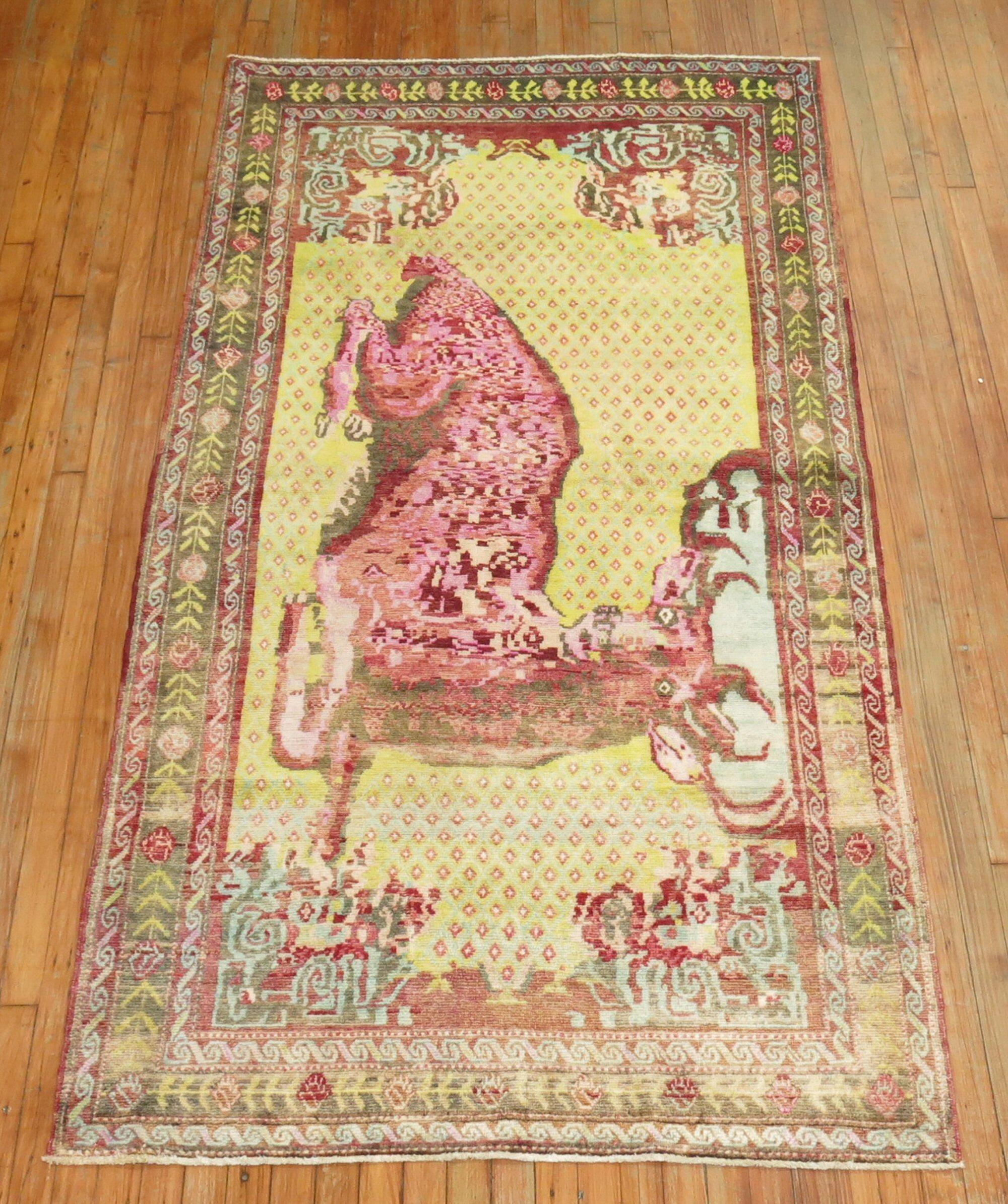 Jolly Deer Pictorial Karabagh Conversation Rug For Sale 2