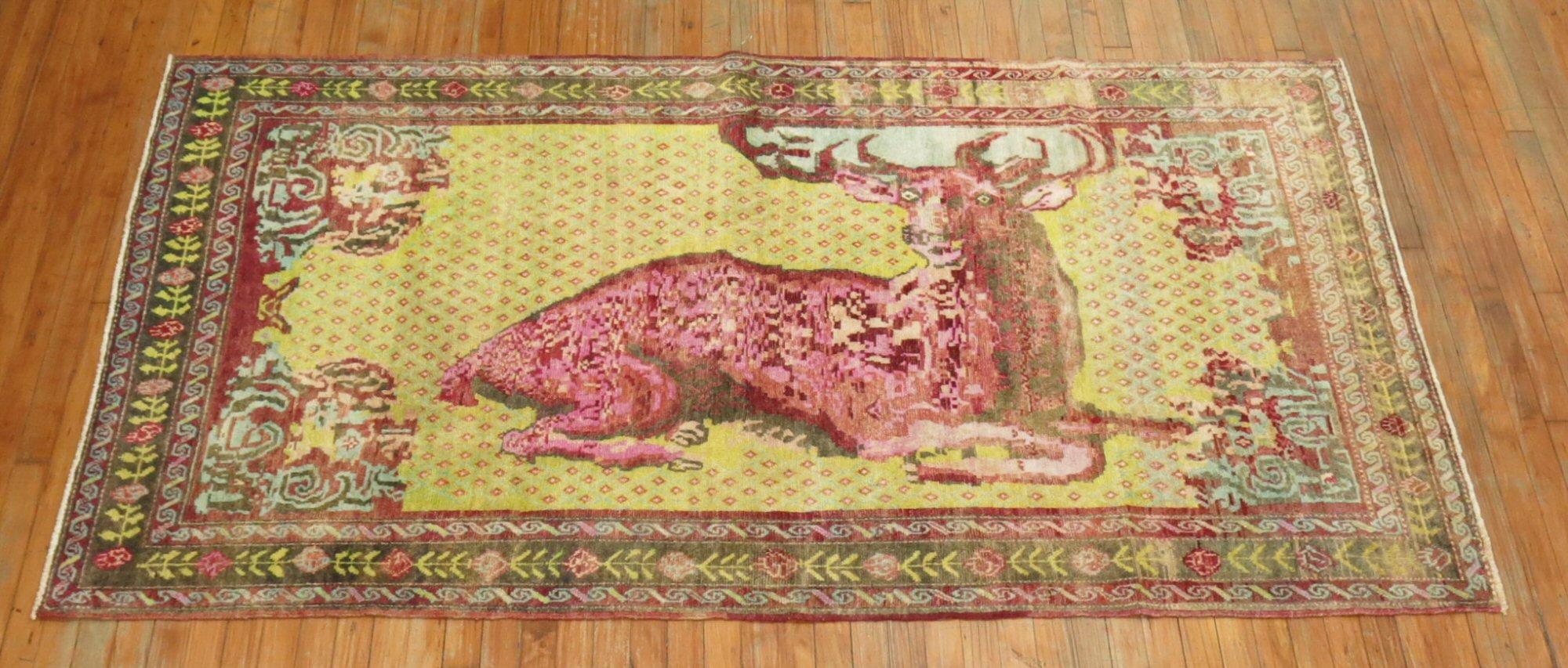 Jolly Deer Pictorial Karabagh Conversation Rug For Sale 3