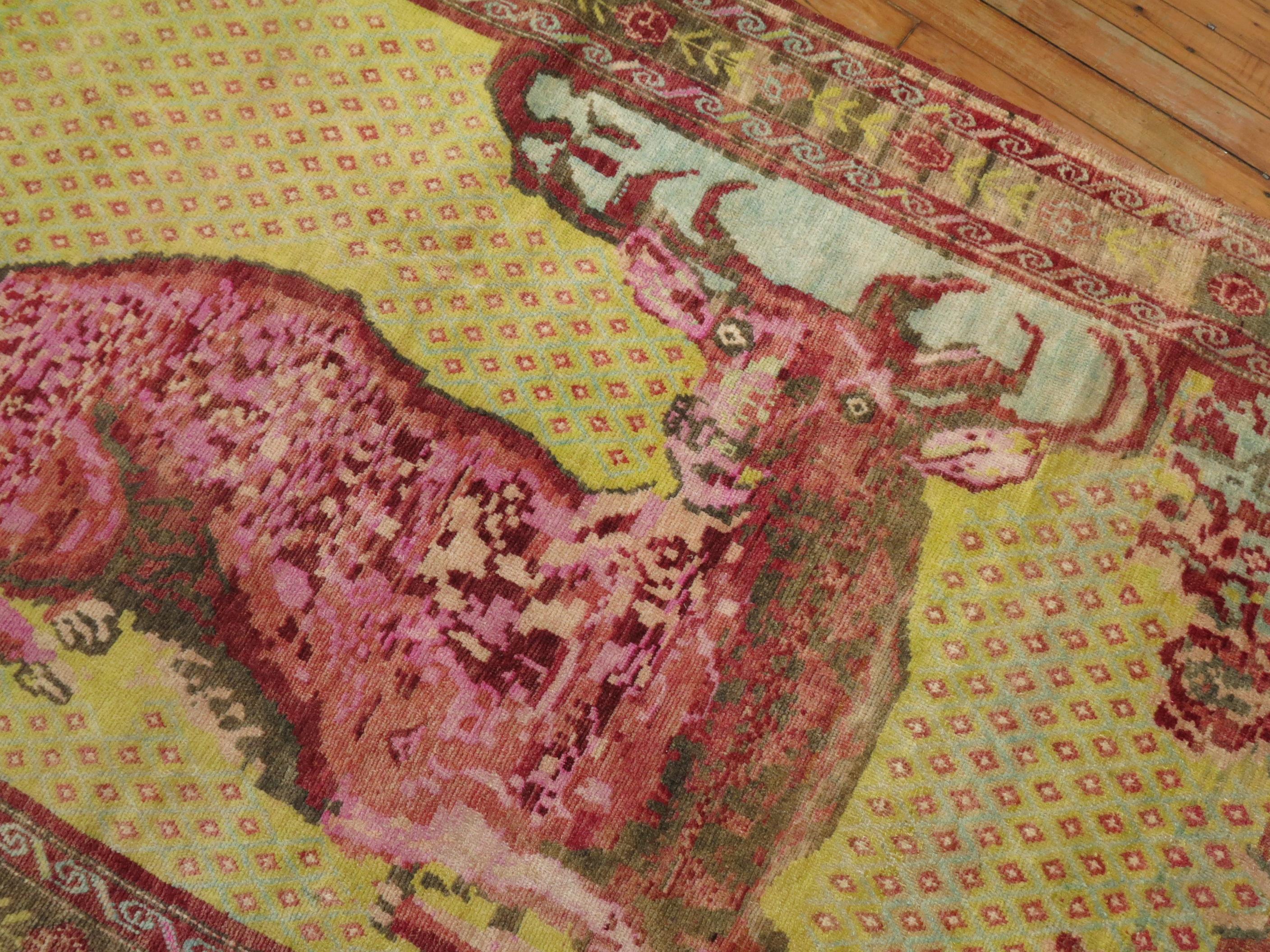 Jolly Deer Pictorial Karabagh Conversation Teppich im Zustand „Gut“ im Angebot in New York, NY