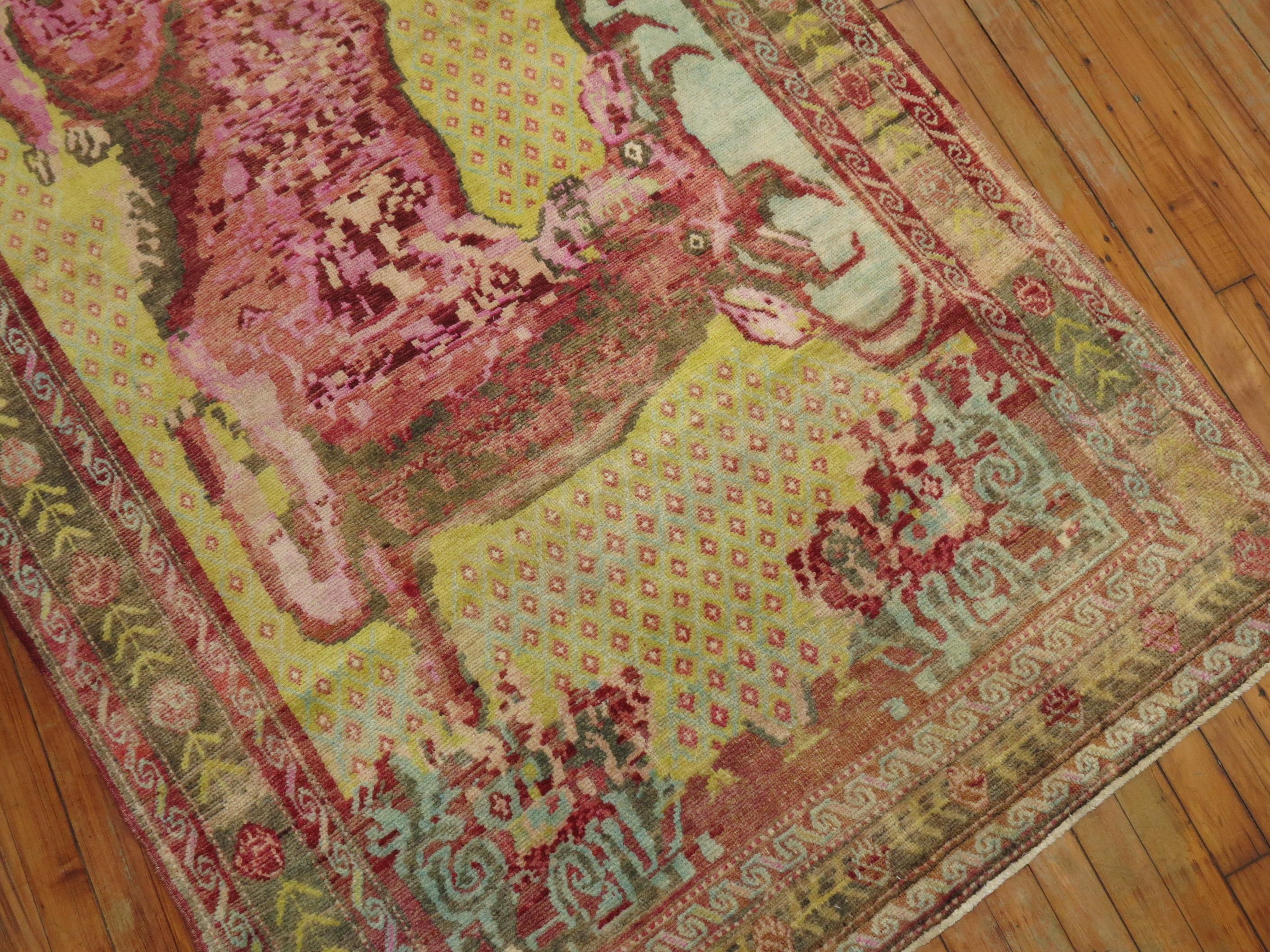 Jolly Deer Pictorial Karabagh Conversation Teppich (Wolle) im Angebot