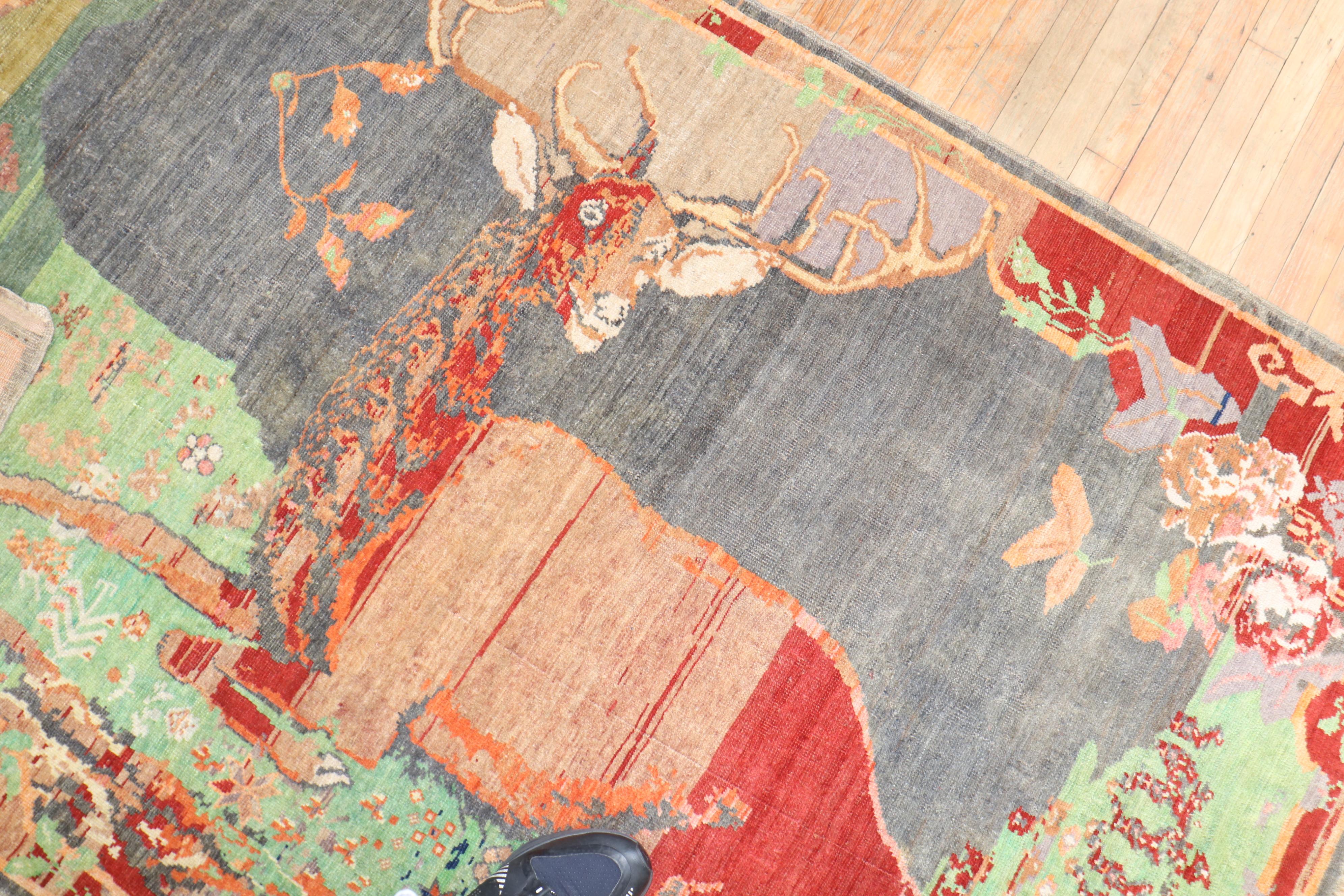 Jolly Deer Pictorial Karabagh Conversation Teppich aus Hirsch im Angebot 1