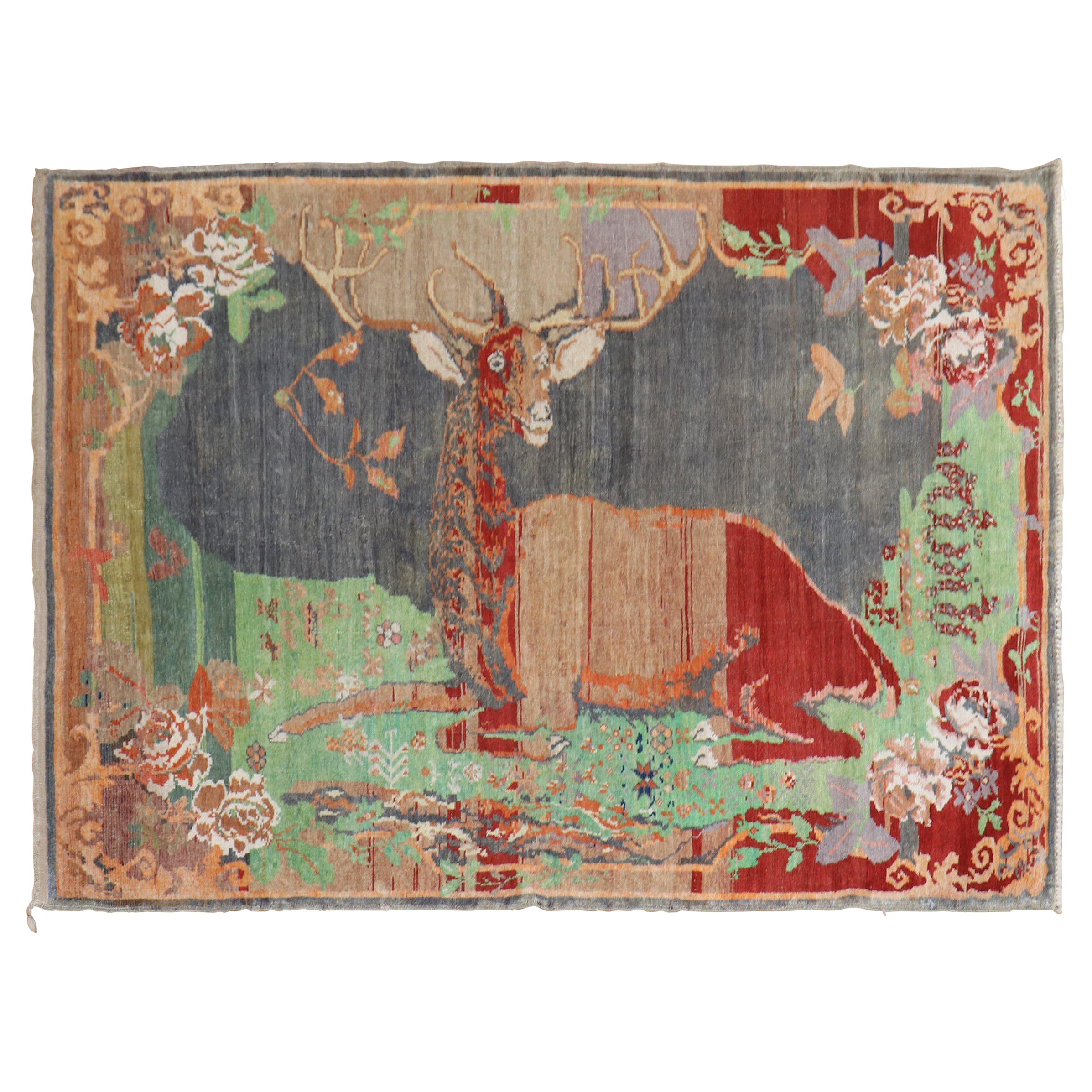 Jolly Deer Pictorial Karabagh Conversation Teppich aus Hirsch