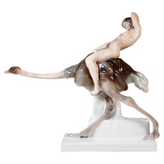 'Jolly Ride' Nude On Ostrich, Porcelain Group, Rosenthal Selb Germany, Ca 1914