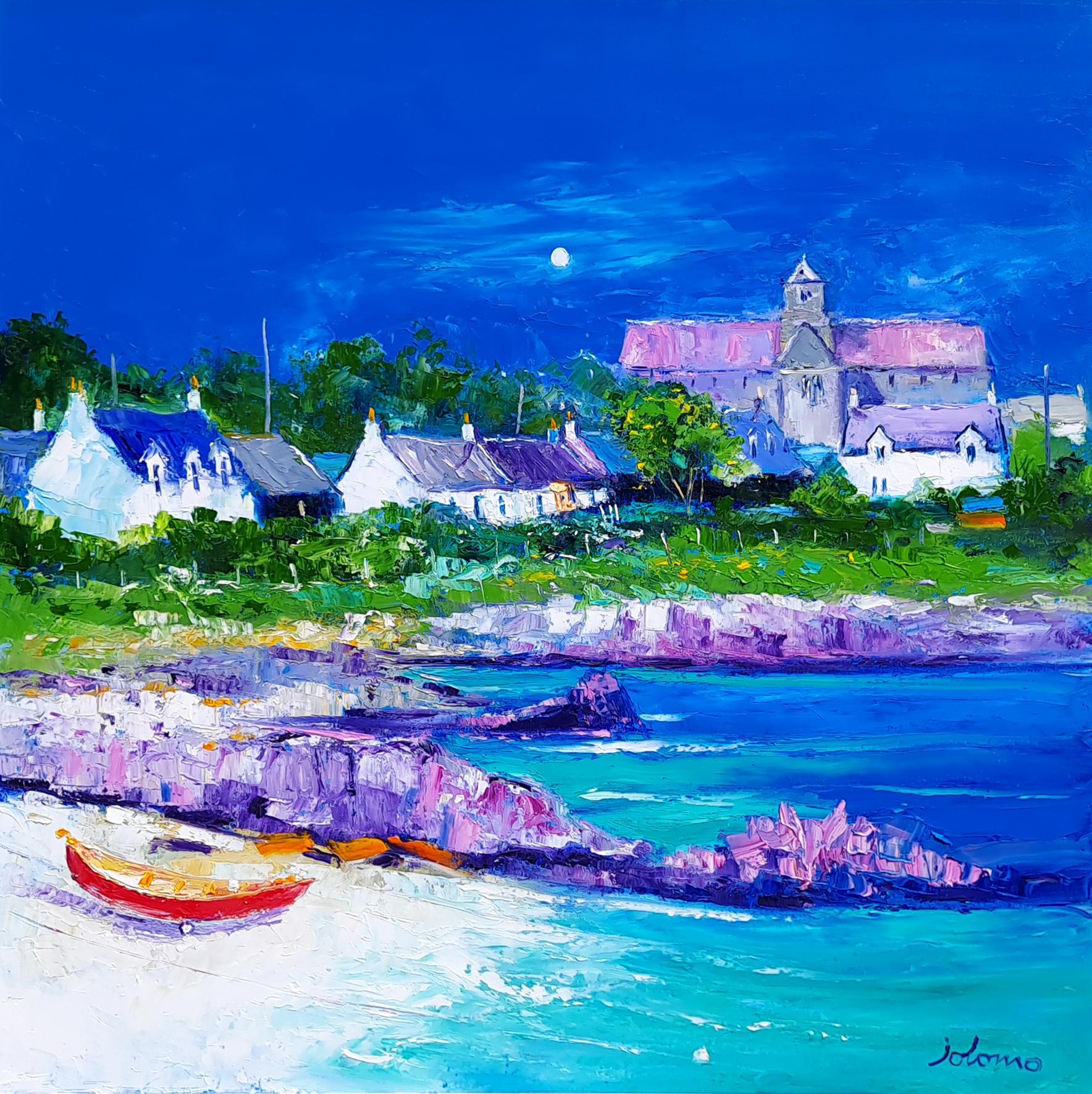 Summer Evening Light, The Abbey, Isle of Iona - Painting by JOLOMO - John Lowrie Morrison OBE